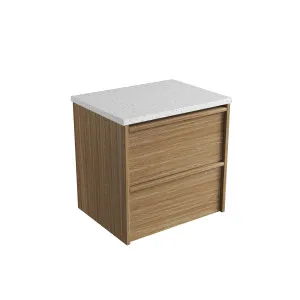 Venetta Framed Wall Hung 600mm Harvest Oak Cabinet - Flat Stone Top, Snow by Aulic, a Vanities for sale on Style Sourcebook