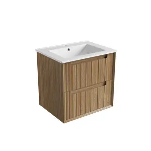 Voulari Framed Wall Hung 600mm Harvest Oak Cabinet - Crystal Ceramic Top, Stone Top Not Apply by Aulic, a Vanities for sale on Style Sourcebook