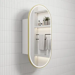 Beau Monde LED Shaving Cabinet - Matte White, Brushed Gold by Aulic, a Shaving Cabinets for sale on Style Sourcebook