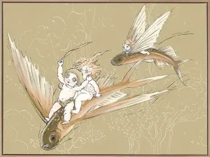 Flying Fish Parade Olive Green Canvas Art Print by Urban Road, a Prints for sale on Style Sourcebook