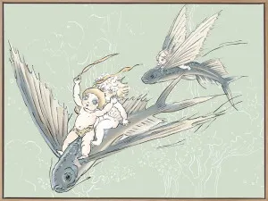 Flying Fish Parade Sage Green Canvas Art Print by Urban Road, a Prints for sale on Style Sourcebook