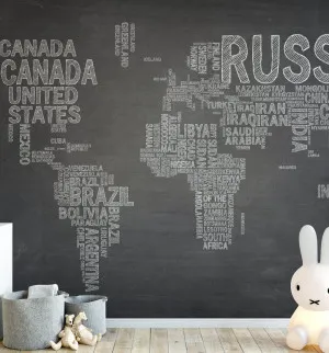 Country Names Map in Chalk Wallpaper Mural by oliveetoriel.com, a Wallpaper for sale on Style Sourcebook