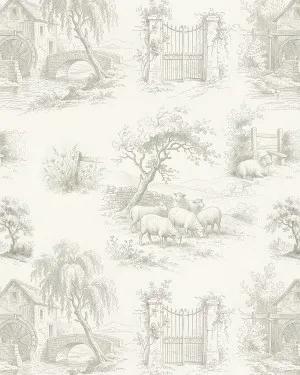 Farmhouse Toile de Jouy Wallpaper by oliveetoriel.com, a Wallpaper for sale on Style Sourcebook
