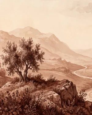 Winding Valley in Chocolate Brown and Pink Wallpaper Mural by oliveetoriel.com, a Wallpaper for sale on Style Sourcebook