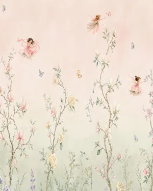 Chinoiserie Fairy Garden in Ombre Pink & Sage Wallpaper Mural by oliveetoriel.com, a Wallpaper for sale on Style Sourcebook
