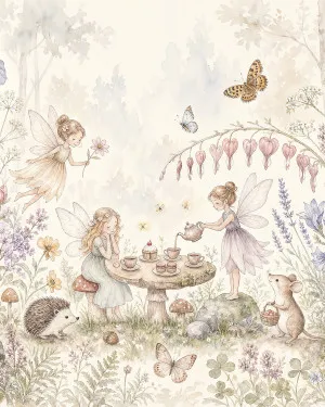 Vintage Fairy Garden Tea Party Wallpaper Mural by oliveetoriel.com, a Wallpaper for sale on Style Sourcebook