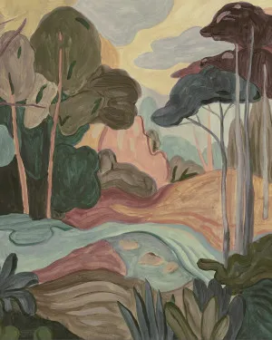 Abstract Trees in Burgundy & Green Painted Mural Wallpaper by oliveetoriel.com, a Wallpaper for sale on Style Sourcebook