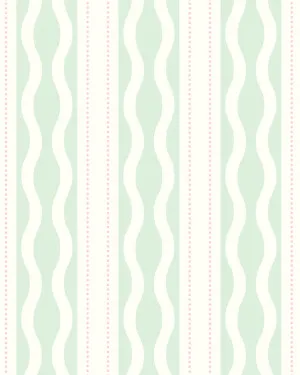 Wavy Tides in Mint & Pink By the Roll Wallpaper by oliveetoriel.com, a Wallpaper for sale on Style Sourcebook
