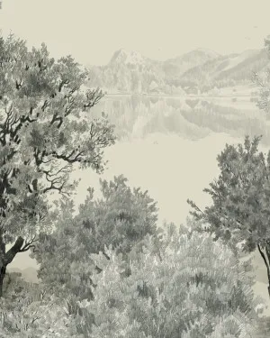 Vintage Landscape Panoramic Painted Mural Wallpaper by oliveetoriel.com, a Wallpaper for sale on Style Sourcebook