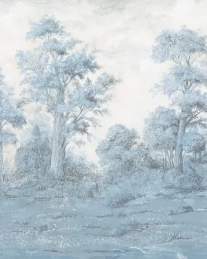 Misty Blue Forest Panoramic Painted Mural Wallpaper by oliveetoriel.com, a Wallpaper for sale on Style Sourcebook