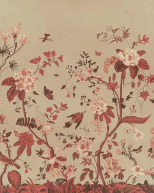 Sparrow Bloomscape in Crimson by oliveetoriel.com, a Wallpaper for sale on Style Sourcebook