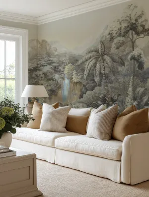 Les Jardin Panoramic Painted Mural Wallpaper by oliveetoriel.com, a Wallpaper for sale on Style Sourcebook