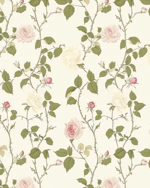 Vintage Rose on Cream Wallpaper by oliveetoriel.com, a Wallpaper for sale on Style Sourcebook