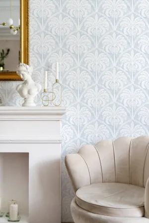 Priano Palms in Light Blue Wallpaper by oliveetoriel.com, a Wallpaper for sale on Style Sourcebook