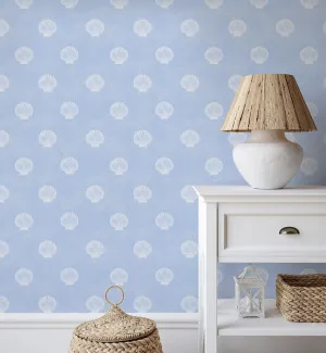 Coastal Shells in White & Light Blue Wallpaper by oliveetoriel.com, a Wallpaper for sale on Style Sourcebook
