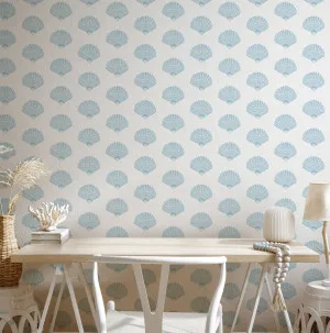 Coastal Shell Luxe Blue On White Wallpaper by oliveetoriel.com, a Wallpaper for sale on Style Sourcebook