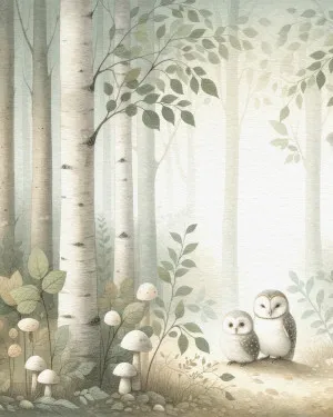 Owl's Woodland Retreats Wallpaper Mural by oliveetoriel.com, a Wallpaper for sale on Style Sourcebook