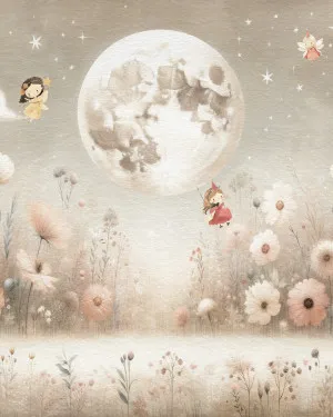 Moonlit Fairy Flower Field Wallpaper Mural by oliveetoriel.com, a Wallpaper for sale on Style Sourcebook
