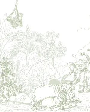 Jungle Babies Sage Green Wallpaper Mural by oliveetoriel.com, a Wallpaper for sale on Style Sourcebook