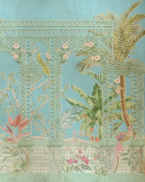 Chinoiserie Lattice in Blue Wallpaper by oliveetoriel.com, a Wallpaper for sale on Style Sourcebook