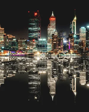 Neon City Nights by oliveetoriel.com, a Wallpaper for sale on Style Sourcebook