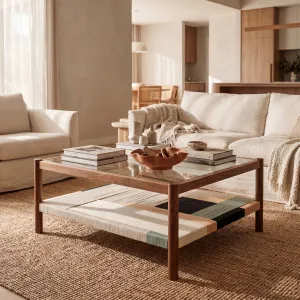 CALEN - Glass & Wood Rectangular Coffee Table by European Lifestyle, a Coffee Table for sale on Style Sourcebook