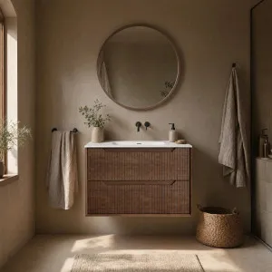 CASSIAN - Walnut Wall-hung 2 Drawer Bathroom Cabinet - 80 cm by European Lifestyle, a Bathroom Storage Cabinets for sale on Style Sourcebook