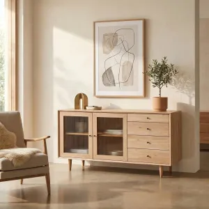 EUGENIE - Oak 2 Glass Door Buffet by European Lifestyle, a Sideboards, Buffets & Trolleys for sale on Style Sourcebook