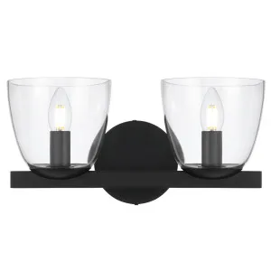 Telbix Radam Twin Clear Glass Wall Light - Black by Telbix, a Wall Lighting for sale on Style Sourcebook