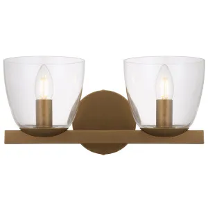 Telbix Radam Twin Clear Glass Wall Light - Vintage Brass by Telbix, a Wall Lighting for sale on Style Sourcebook
