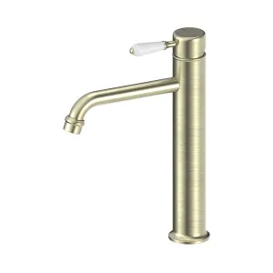York Straight Tall Basin Mixer With White Porcelain Lever Aged Brass by NERO, a Bathroom Taps & Mixers for sale on Style Sourcebook