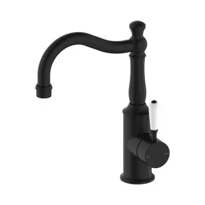 York Basin Mixer Hook Spout With White Porcelain Lever Matte Black by NERO, a Bathroom Taps & Mixers for sale on Style Sourcebook