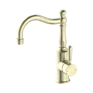 York Basin Mixer Hook Spout With Metal Lever Aged Brass by NERO, a Bathroom Taps & Mixers for sale on Style Sourcebook