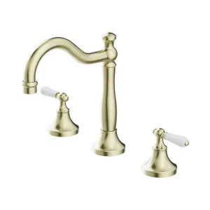 York Basin Set With White Porcelain Lever Aged Brass by NERO, a Bathroom Taps & Mixers for sale on Style Sourcebook
