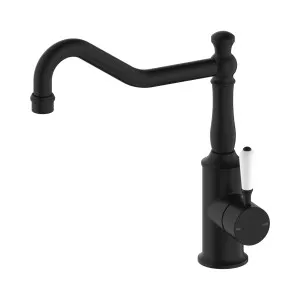 York Kitchen Mixer Hook Spout With White Porcelain Lever Matte Black by NERO, a Kitchen Taps & Mixers for sale on Style Sourcebook