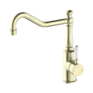York Kitchen Mixer Hook Spout With White Porcelain Lever Aged Brass by NERO, a Kitchen Taps & Mixers for sale on Style Sourcebook