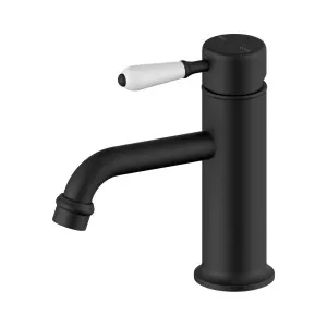 York Straight Basin Mixer With White Porcelain Lever Matte Black by NERO, a Bathroom Taps & Mixers for sale on Style Sourcebook