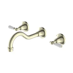 York Wall Basin Set With White Porcelain Lever Aged Brass by NERO, a Bathroom Taps & Mixers for sale on Style Sourcebook