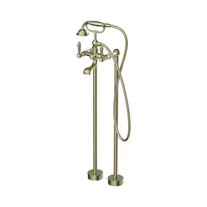 York Freestanding Bath Set With Metal Hand Shower Aged Brass by NERO, a Shower Heads & Mixers for sale on Style Sourcebook