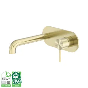 Zen SS316L Wall Basin/Bath Mixer 185mm Spout Brushed Gold by NERO, a Bathroom Taps & Mixers for sale on Style Sourcebook