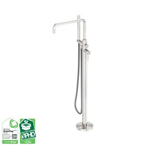 Zen SS316L Freestanding Bath Mixer With Outdoor Shower Hose Brushed Nickel by NERO, a Shower Heads & Mixers for sale on Style Sourcebook