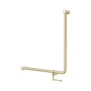 Mecca Care 32mm 90 Degree NZ4121 Accessible Toilet Grab Rail 750X750mm With Toilet Roll Holder Brushed Gold by NERO, a Accessible for sale on Style Sourcebook