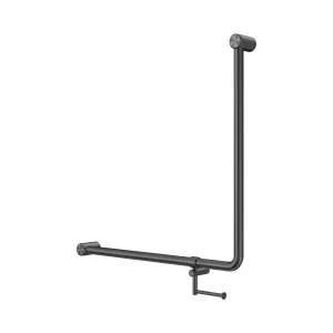 Mecca Care 32mm 90 Degree NZ4121 Accessible Toilet Grab Rail 750X750mm With Toilet Roll Holder Gun Metal by NERO, a Accessible for sale on Style Sourcebook
