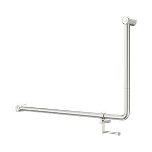 Mecca Care 32mm DDA Accessible Toilet 90 Degree Bent Tube Grab Rail 600X1000mm With Toilet Roll Holder Brushed Nickel by NERO, a Accessible for sale on Style Sourcebook