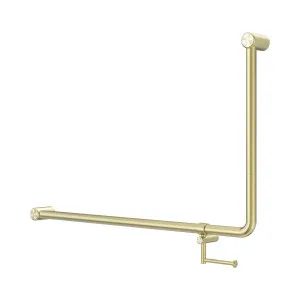 Mecca Care 32mm DDA Accessible Toilet 90 Degree Bent Tube Grab Rail 600X1000mm With Toilet Roll Holder Brushed Gold by NERO, a Accessible for sale on Style Sourcebook