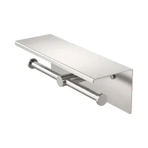 Mecca Double Toilet Roll Holder With Shelf Brushed Nickel by NERO, a Toilet Paper Holders for sale on Style Sourcebook