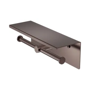 Mecca Double Toilet Roll Holder With Shelf Brushed Bronze by NERO, a Toilet Paper Holders for sale on Style Sourcebook