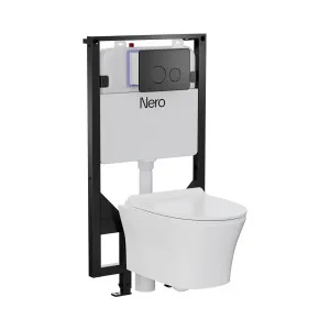 Signature Hygiene Rim Wall Hung Pan With CrystaSleek Seat With R&T In-wall Cistern and Push Plate Graphite by NERO, a Toilets & Bidets for sale on Style Sourcebook