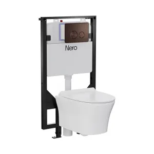 Signature Hygiene Rim Wall Hung Pan With CrystaSleek Seat With R&T In-wall Cistern and Push Plate Rome Bronze by NERO, a Toilets & Bidets for sale on Style Sourcebook