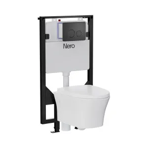 Signature Hygiene Rim Wall Hung Pan With R&T In-wall Cistern and Push Plate Gun Metal by NERO, a Toilets & Bidets for sale on Style Sourcebook